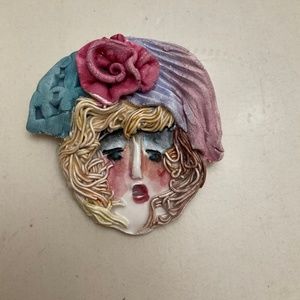 Vintage clay face pin